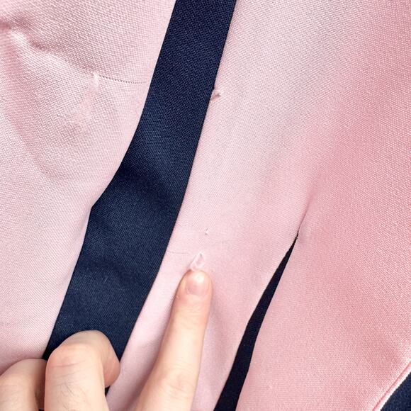 Vintage Olivia Matthews Jacket Women Size 14P Light Pink Navy Collarless Blazer - Picture 5 of 9